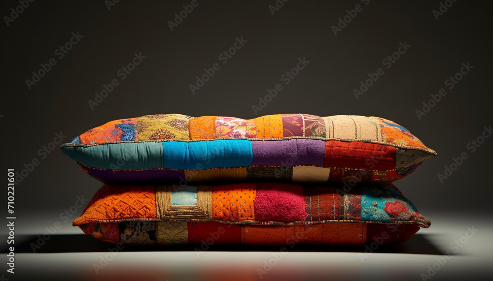 Poster softness and comfort in a multi colored cushion collection generated by ai