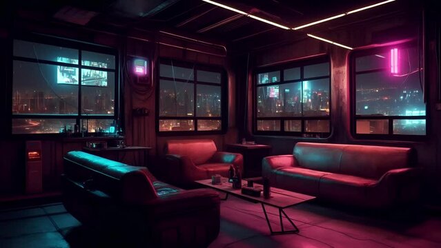 Cyberpunk Lounge Background used for Vtubers and Twitch Streamers as an Overlay
