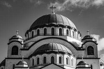 Obraz premium BELGRADE, SERBIA, 15th Dec 2023. Dome of St. Sava's Church, Black and white