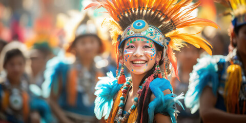 Obraz premium Colorful Ethnic Costume Parade: A Joyful Celebration of Tradition and Culture