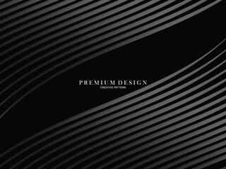 Black abstract background design. Modern wavy lines (guilloche curves) pattern in monochrome colors. Premium line texture for banner, business card, business background. Dark horizontal vector templat