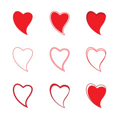 Vector red heart set & stylish love design elements