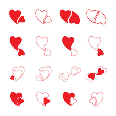 Vector red heart set & stylish love design elements