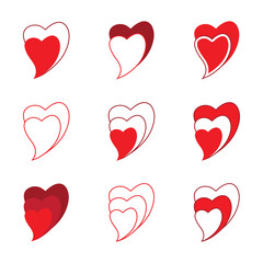 Vector red heart set & stylish love design elements