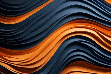 Fotobehang Textured navy blue and orange wallpaper with vibrant wavy pattern. Generative AI © Cassidy
