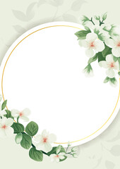 White and green vector realistic golden luxury invitation with flora and flower. Watercolor art flower and botanical leaves with organic shapes background for card, poster, web