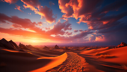 Tranquil scene sunset paints nature beauty on sand dune landscape generated by AI