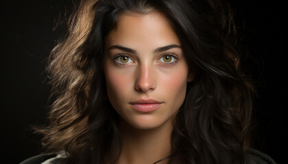 Fototapeta premium Beautiful young woman with brown hair looking at camera generated by AI