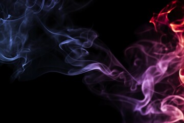 Abstract smoke background with colorful glow on dark background in ethereal aura. Contrast between the dark background and the mesmerizing luminosity of the smoke in a magical atmosphere.