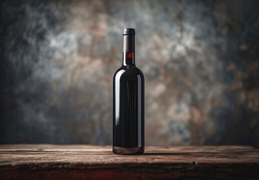 Bottle of wine on wooden table background. wine shop