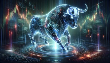 Digital Bull Market Graph with Glowing Effects