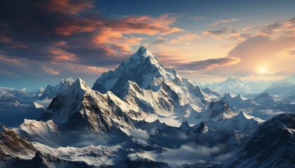 Fototapeta na wymiar Majestic mountain peak, snow covered, nature beauty generated by AI