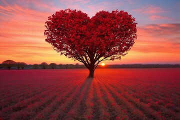 Valentine's day concept - heart shaped tree in the field