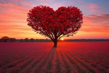 Papier Peint photo Lavable Rouge violet Valentine's day concept - heart shaped tree in the field