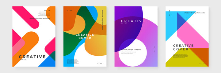 Colorful colourful vector minimalist geometric shapes creative design cover template. Minimalist simple colorful poster for banner, brochure, corporate, website, report, resume, and flyer - obrazy, fototapety, plakaty
