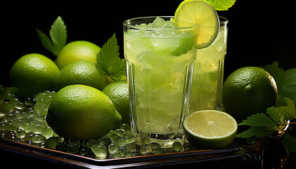 Refreshing citrus cocktail with lime, lemon, and mint generated by AI