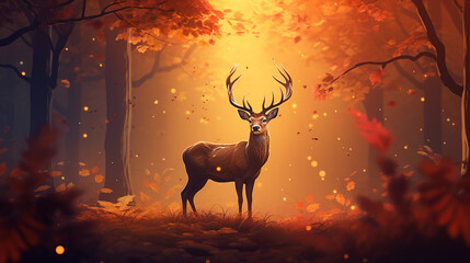 autumn background with deer