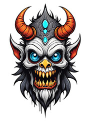 Fototapeta premium Skull head of the devil in cartoon style illustration on transparent background