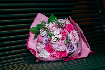 Stylish bouquet of pink roses for special occassion as Birthday, Wedding day, Mother's day and angagement