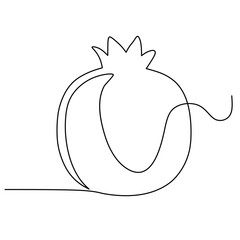 One single line drawing whole healthy organic pomegranate for orchard logo identity. Fresh fruitage seeds concept for fruit garden icon. Modern continuous line draw design vector graphic illustration