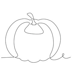 Single continuous line drawing of whole big round healthy organic pumpkin for orchard logo identity. Fresh fall fruitage concept for fruit garden icon. Modern one line draw design vector illustration6