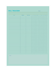 bill tracker planner. Minimalist planner template set. Vector illustration. 