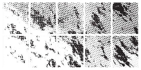 Overlay texture set. Different types of texture stamps (damaged, paint, old, concrete and other). Vector collection urban grunge overlay. Paint texture 