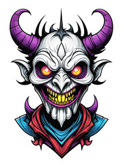 Skull head of the devil in cartoon style illustration on transparent background