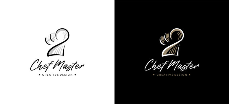 Master chef logo design, unique hand drawn chef hat vector illustration