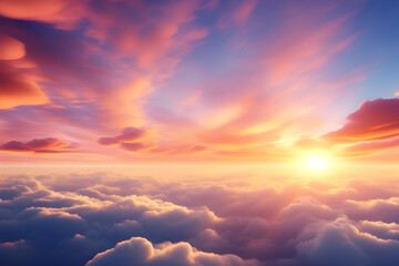 Fototapeta premium An Abstract Sunset in Sacred Heaven: Extra Wide Format Hand Edit Illustration on Sky Clouds generative ai 