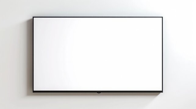 Modern Blank Flat Screen Television with Blank Screen  Mounted on Wall with White Background. Useful for Mockup