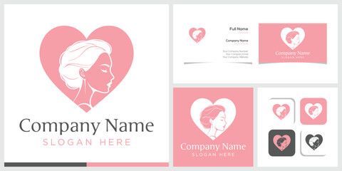 Beauty Woman Face Heart Logo Design