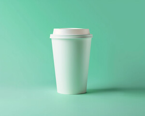 blank takeout coffee cup with lid product mockup on green background, generated by ai