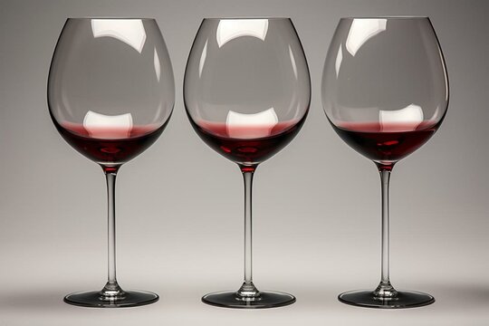 A set of 3 wine glasses used for serving red wine. Generative AI