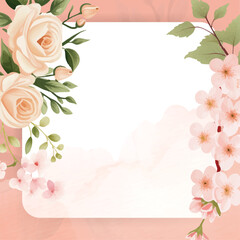 Pink white and beige modern background invitation template with floral and flower. Flower watercolor square background for social media post feed template