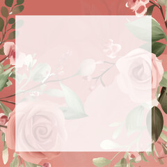 Pink white and red elegant watercolor background with flora and flower. Flower watercolor square background for social media post feed template