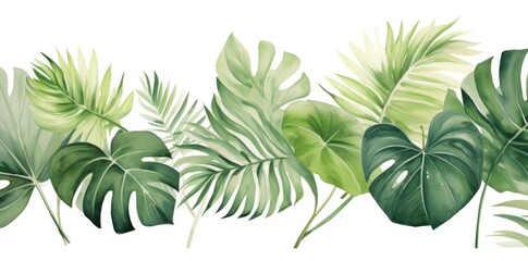 Fototapeta na wymiar green tropical leaves on a white background