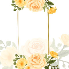 Yellow and white vector frame with foliage pattern background with flora and flower. Flower watercolor square background for social media post feed template
