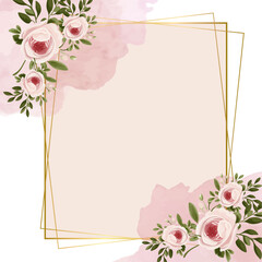 Pink and white modern background watercolor invitation with floral and flower. Flower watercolor square background for social media post feed template