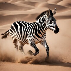 Fototapeta na wymiar Running Zebra with Stripes and Dust