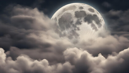 Naklejka na ściany i meble Full moon and clouds