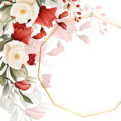 Red and white modern background invitation template with floral and flower. Flower watercolor square background for social media post feed template