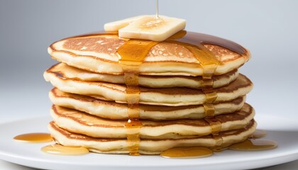 Fototapeta na wymiar Delicious Stack of Fluffy Pancakes on White Background