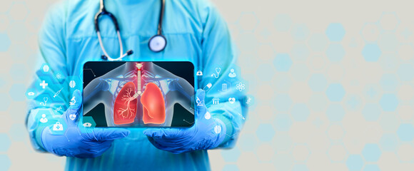 Lung problems, tuberculosis, lung cancer. The doctor shows a chest x-ray. You can see the lungs on...