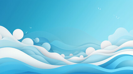 Fototapeta na wymiar paper art cartoon abstract waves holes. blue sea and beach summer background