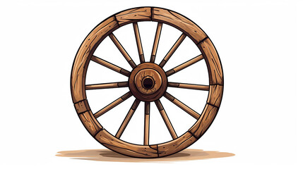 rustic wagon wheel illustration on white isolated background - obrazy, fototapety, plakaty