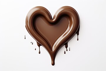 Heart shaped chocolate stain on white background with dripping drop
