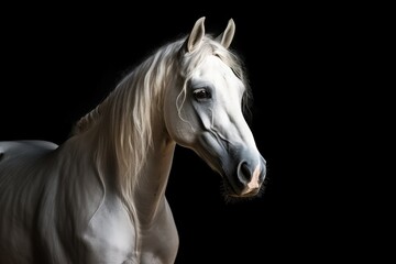 Naklejka premium Isolated black background with white Andalusian horse