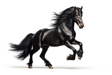 Isolated black Andalusian stallion galloping