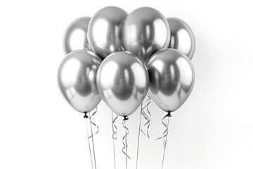 Isolated white background with silver number balloons made of foil